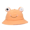 Orange toddler sun hat with cute cartoon frog eyes and embroidered smiley face detail - Orange