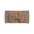 Brown soft nylon baby headband with large knit bow for comfortable hair styling - Dark Coffee