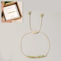 Handmade woven cord bracelet with olive green peridot gemstones and gold metal beads - August-Peridot (Boxed Set)