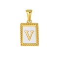 Goldene Edelstahl-Halskette mit rechteckigem Perlmutt-Anhänger und V-Initial-Design - Buchstabe V