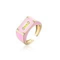 Dettaglio dell'anello a cassetta rosa dorato con zirconi cubici scintillanti - Aperto Regolabile / Rosa (11949)