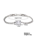 Dettaglio bracciale argento con misure 17+2cm e dimensioni della pietra di zircone quadrata - Stile Pietra Quadrata Trasparente Base Argentata (B00669-3)