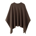 Poncho de punto marrón oscuro para mujer con cuello redondo suelto y textura tejida suave - S / café