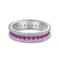 S925 sterling silver ring featuring triple rows of pink and white cubic zirconia stones - Silver-Pink & White CZ Eternity