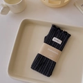 Black ribbed cotton crew socks with sweet ruffle edges and minimalist smile face branding - Single Pair / Dark Gray