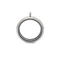 Silver round stainless steel floating locket pendant with transparent glass window - 35mm Silver Color - Screw Open
