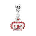 Macro view of silver crown charm with sparkling red crystals for DIY charm bracelets - 24-Bow Crown