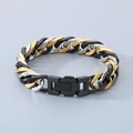 Minimalist tricolor Cuban link bracelet in black, gold, and silver stainless steel - 18cm / Black Gold Silver Tri-color (KB92959-BD)