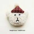Detail view of 6cm plush bear head with red plaid hat and cute embroidered features - Khaki Plaid Hat Bear