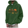 Men's dark green fleece hoodie with Happy Thanksgiving graphic and front kangaroo pocket - S / Dark Green Happy Thanksgiving Cartoon (74)