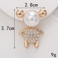 Ciondolo a forma di orsetto in lega dorata con perle e strass, misura 3,7 x 2,8 cm - Orso con Perla Artificiale (D177)