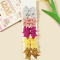 Set of 10 solid color grosgrain ribbon bow clips for babies in five vibrant colors - Grey Pink Magenta Yellow Gold Mixed (#10)