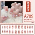 Roze gradiënt kunstnagels set met konijnpatroon en glitter hartjes 24 stuks verpakking - Nude Roze Verloop 3D Konijn (A709) / 24 Stuks/Set