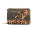 Short cork wallet with tropical island print, palm trees and sunset design for women - Blue Coast