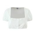 Top corto bianco retrò francese con maniche a sbuffo, scollo quadrato e pizzo - S / Top Bianco