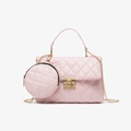 Pink quilted crossbody chain bag with matching small round coin purse and gold lock - Pink