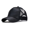 Sparkly black ponytail baseball cap with glitter finish and breathable mesh back - One Size(Adjustable) / Navy Blue