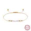 Detail of 925 sterling silver beaded bracelet with natural white stones and woven cord - Natural Moonstone