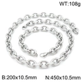 Silver stainless steel chain jewelry set including 10.5mm wide bracelet and necklace - 10.5mm Width/20cm Bracelet / Steel