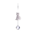 Silver cat silhouette wind chime pendant with crystal ball pet memorial ornament - Cat Pendant