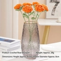 Handmade orange knitted rose bouquet with 6 crochet stems in a grey ripple glass vase - Orange Rose Single Stem