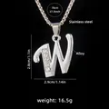 Silver letter W pendant necklace with crystal accents on long stainless steel chain - Letter W + 70cm Chain