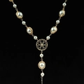 Handmade freshwater pearl necklace with vintage gold wire wrapping and pendant - Retro Hollow Wrapped Pearl Necklace