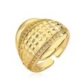 Retro 18K gold plated wide band ring with diamond lattice pattern and zircon stones - Adjustable Open / Gold (14317)