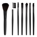 7-piece portable makeup brush set with black handles and synthetic bristles - Black