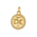 Gold round pendant with clover relief and braided edge on a minimalist white backdrop - 4-Clover Round