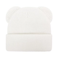 Detailed view of the white ribbed knit texture and cute bear ears on the winter baby hat - M (6 Months - 3 Years) / White