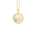 Gold stainless steel necklace with evil eye and clover charms in a circular glass pendant - Clover and Evil Eyes Style (2#)