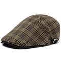Khaki plaid newsboy cap with black brim and adjustable buckle strap in British style - 54-59cm (Adjustable) / Dark Khaki