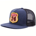 Vintage 74 navy blue mesh trucker hat with shield embroidery for men and women - Adjustable / Navy Blue