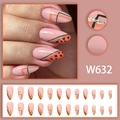 Amandel kunstnagels met luipaardprint, oranje geometrische patronen en gouden glitterstof - Luipaard Geometrische Franse Amandelstijl (W632 Lijmtype)