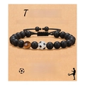 Men's natural stone bead bracelet with tiger eye and football charm on gift card - Football with Rhinestone + Yellow Tiger Eye
