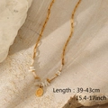 Detail showing natural stone bead necklace and paperclip chain with length measurements - LC40016 Paperclip Chain Stone Necklace