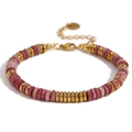 Bracelet minimaliste en acier inoxydable doré 18K avec perles en pierre naturelle rose - Or-Jade Rose