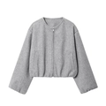 Women's minimalist grey soft wool blend bomber jacket with a metallic front zipper - XS / Gray