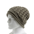 Dark khaki chunky knit beanie hat with textured crochet pattern for winter warmth - Adjustable / Dark Khaki