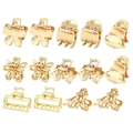 Set of various minimalist gold metal hair claws in heart and floral shapes - Gold 14Pcs Set