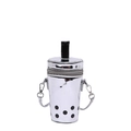 Silver mirror pearl milk tea cup crossbody bag with creative straw detail and long strap - Silver