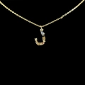 18k gold plated necklace with letter J pendant featuring multi-colored zircon stones - Letter J / Gold