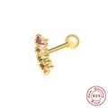 S925 sterling silver curved cartilage stud with colorful rectangular zircon in gold finish - Style 1 / Gold