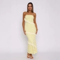 Elegante abito lungo senza spalline in pizzo giallo con balze a strati donna - S / Giallo