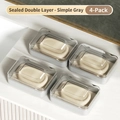 Set of 4 grey double-layer sealed soap boxes with transparent lids for travel and bathroom - Double Layer Sealed / Simple Grey