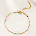 Golden stainless steel necklace with multi-colored enamel beads and adjustable lobster clasp - Gold Chain Multicolor Beads/Bracelet