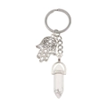 Silver Hamsa Hand keychain with white hexagonal marble crystal pillar pendant - Howlite