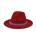 Detail of red wool felt fedora with a decorative purple plastic chunky chain link - Red (20)