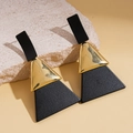 Geometric acrylic triangle drop earrings in black and gold on a textured stone base - Black (925 Sterling Silver Earring Post)